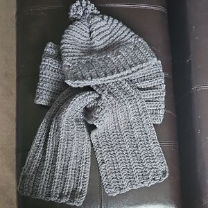 Gray Knit Scarf and Hat Set